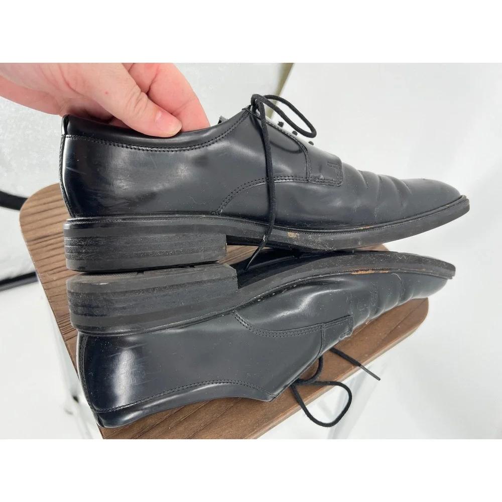 ECCO Mens Black Leather Derby Shoes Lace Up Shock Point Dress Shoes Size 42